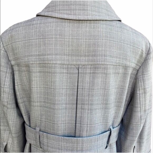 Kensie Gray Plaid Large Button Front Flap Pocket Belted Blazer Jacket - Picture 8 of 10